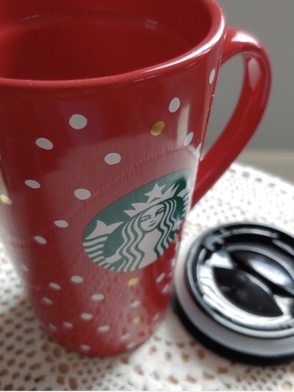 Starbucks Red Polka Dot Ceramic Travel Mug